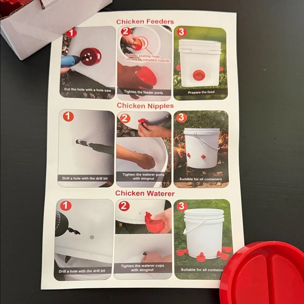 New Red Chicken Feeder Ports - 6 Pieces